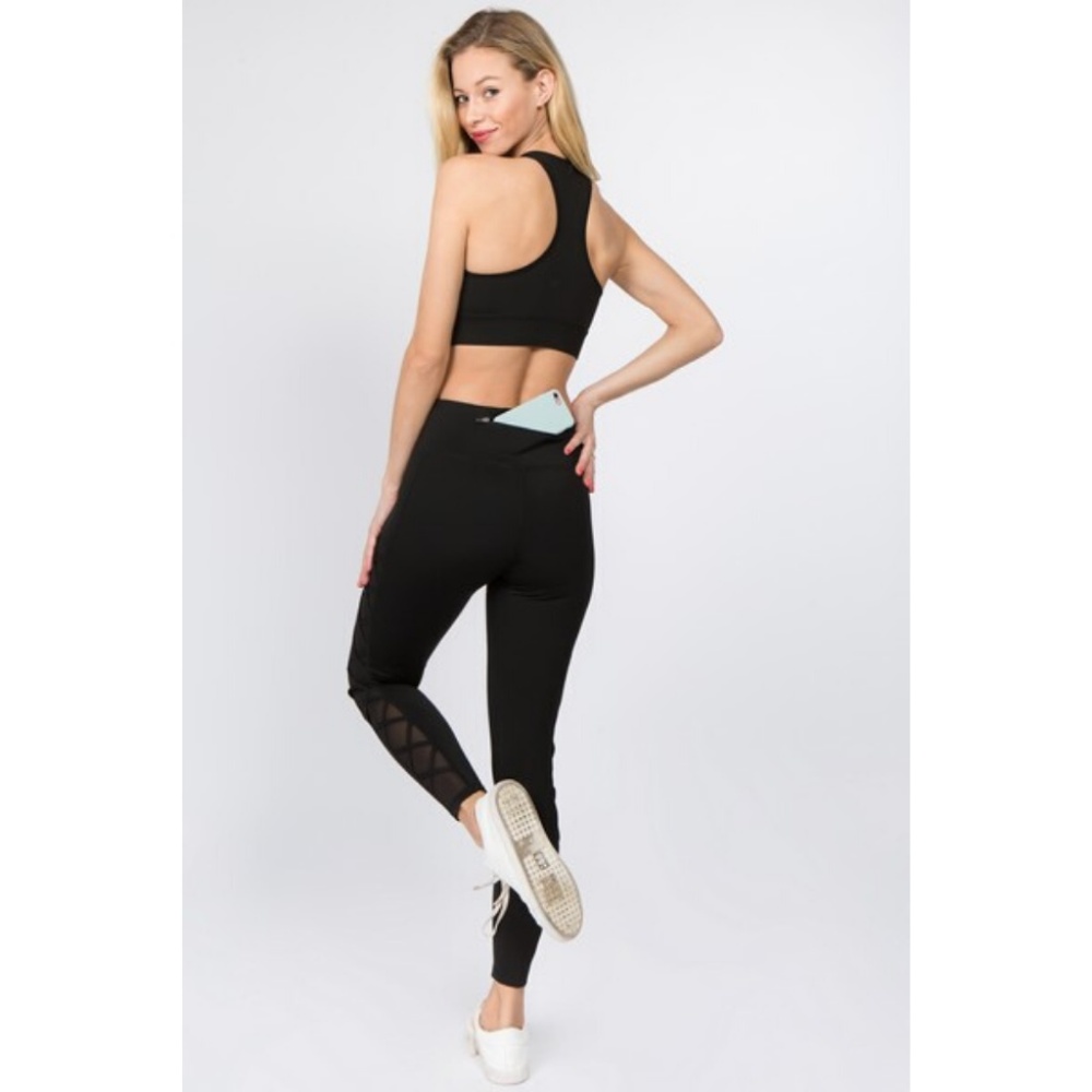 Active Lace-Up Mesh Side Workout Leggings Black - Picture 4 of 6
